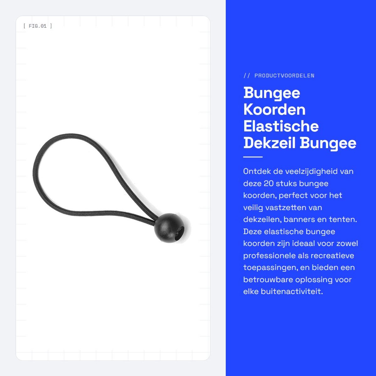 Dailygoods- Bungee Koord 20 Stks - Elastisch Dekzeil - Schokbestendig - Bungee Haken - Weerbestendig - Nylon met Kogeluiteinde