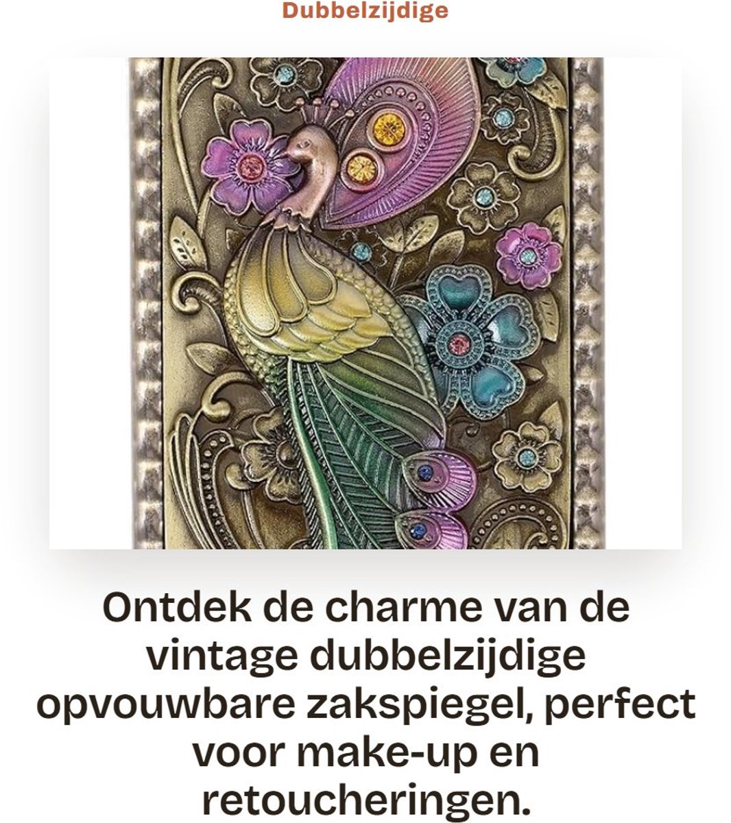Dailygoods- Zakspiegel Dubbelzijdig - Opvouwbare Ronde Spiegel - Vintage Make-up Spiegel - Compacte Reisspiegel - Metalen Constructie - Ideaal voor Geschenken - Make-upspiegel