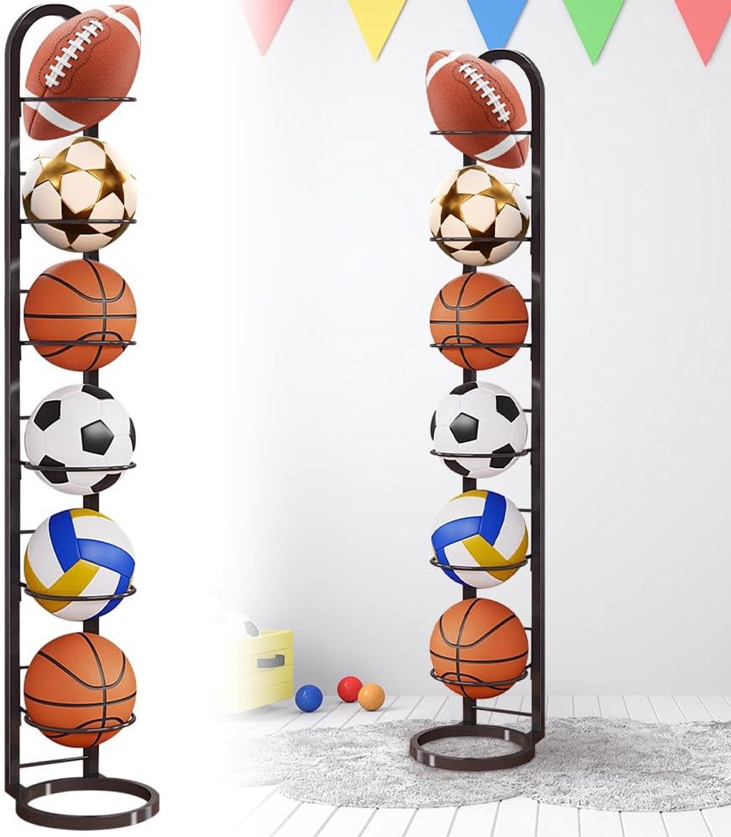 Ballenstandaard 6 niveaus - Verticale ballenrek - Robuust ijzer - Ideaal voor voetbal en basketbal - ShopVlot