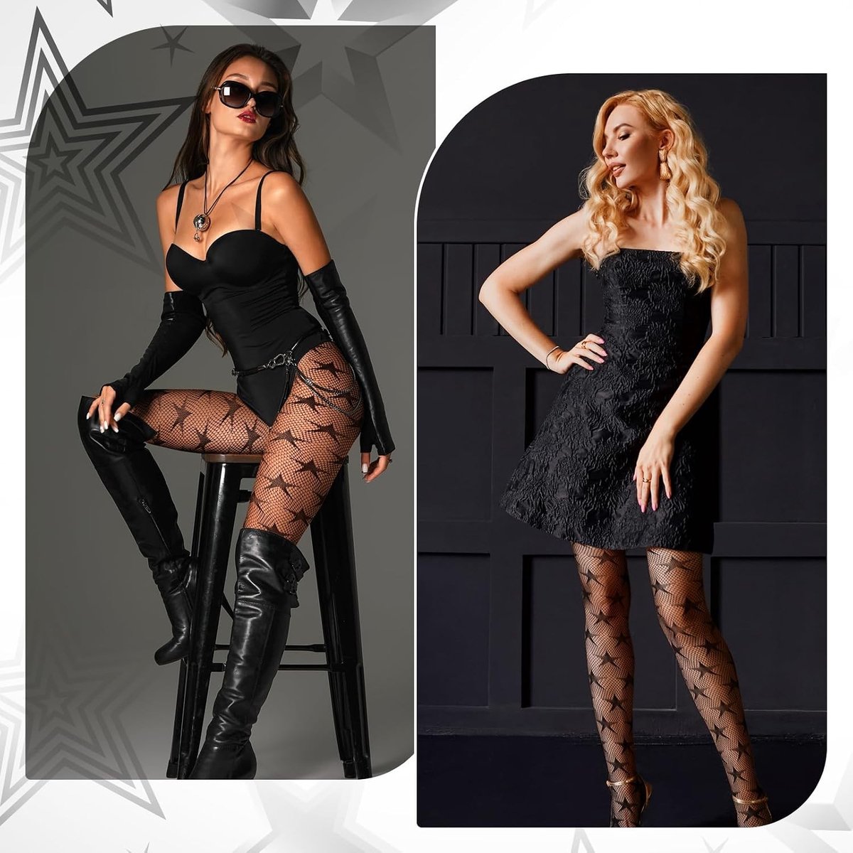 Zwarte Visnet Panty met Sterrenpatroon voor Dames - Elastische Hoge Taille voor Halloween, Carnaval en Cosplay Accessoires