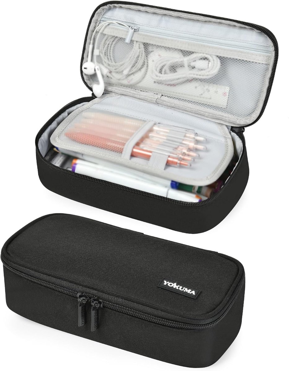 SnelShoppen - Pennenetui met Grote Capaciteit voor Tieners en Volwassenen, Esthetisch Zwart Etui voor School en Werk, Uniseks, Duurzaam, Perfect voor