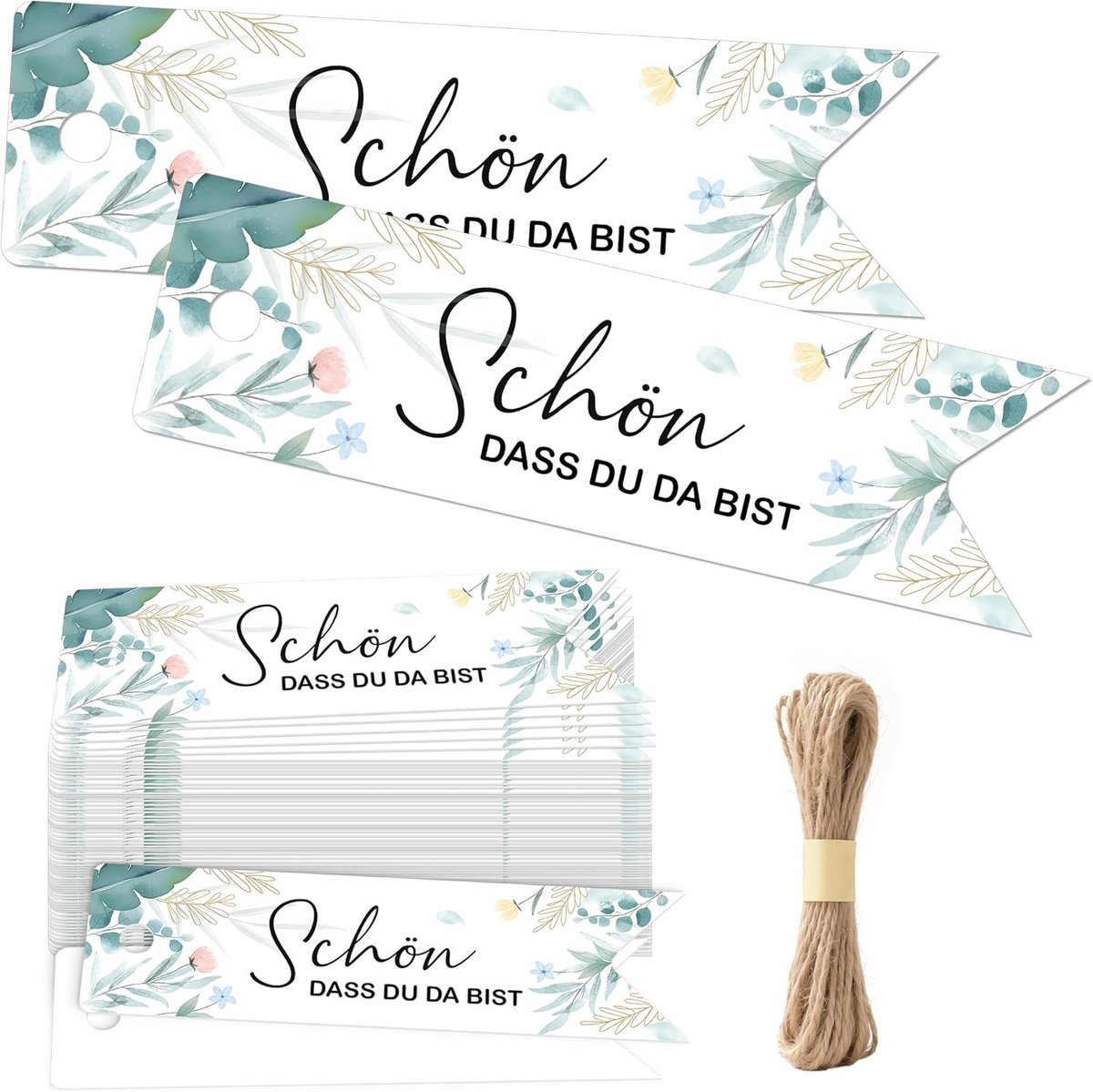 100 Stuks DASS DU DA BIST Hangers, 7cm Cadeau Pendants met 20m Jute Touw, Perfect voor Trouwen, Verjaardagen en Kerstmis