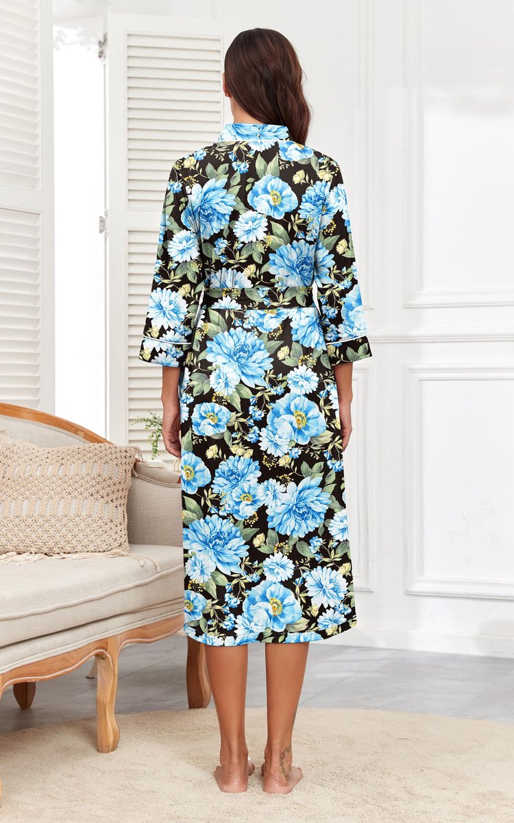 SnelShoppen - Dames Kamerjassen Kimono Gewaden Lange Badjas Zachte Dames 3/4 Mouw Loungewear XL Casual Voor Thuis, Ontspanning en Welzijn