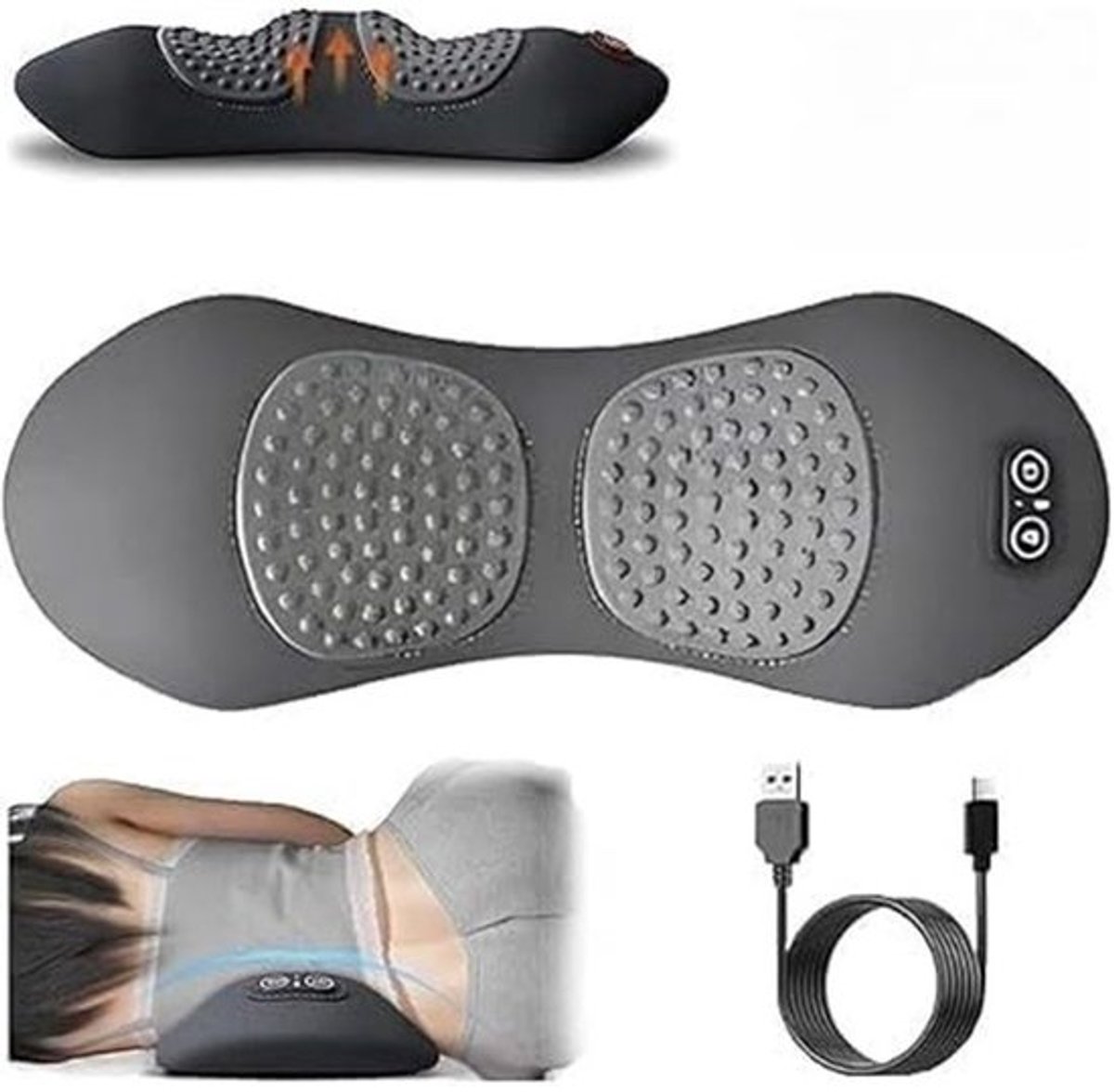 Massage-/lumbaalkussen met drie standen: massage en verwarming.