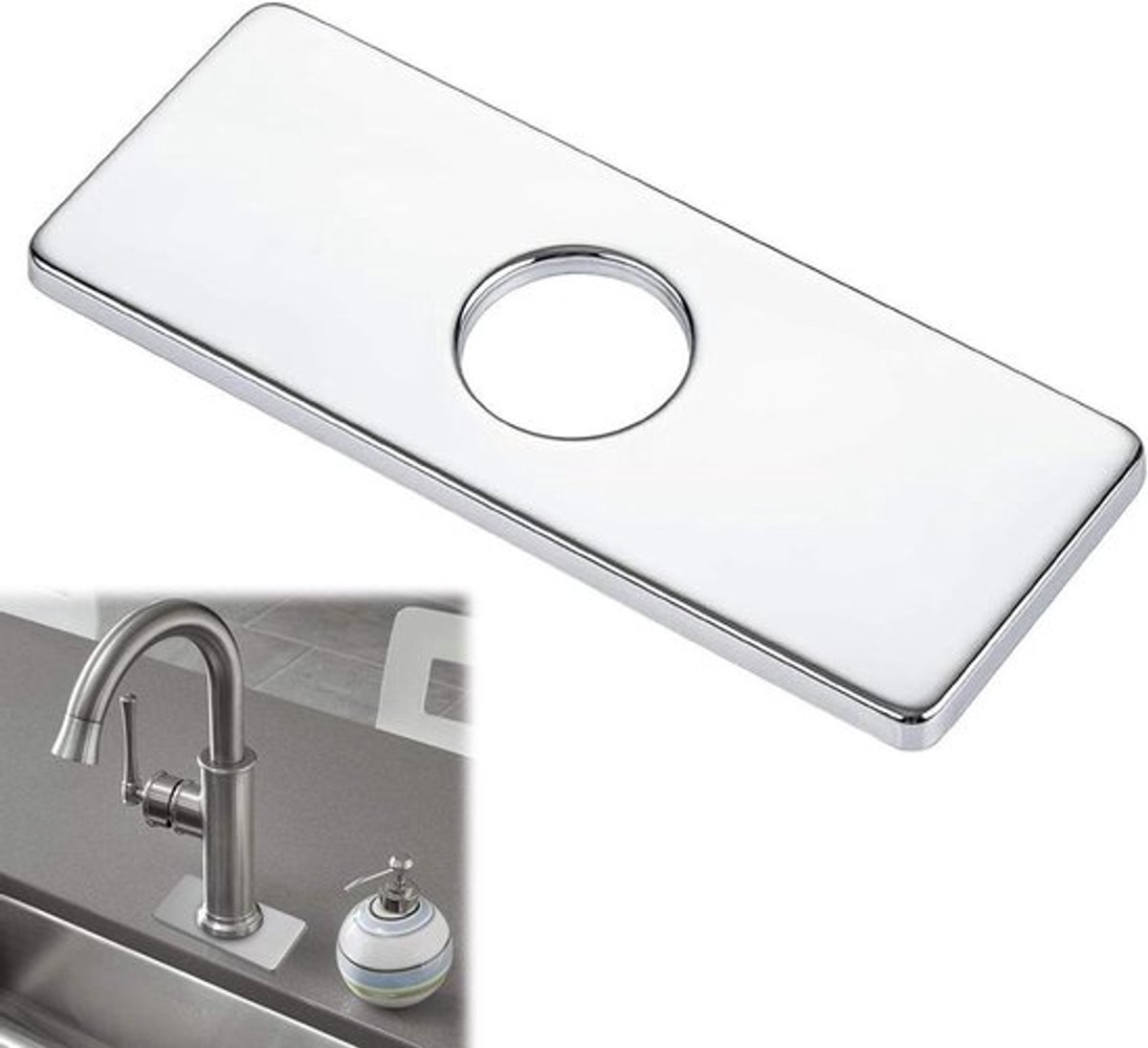 Gootsteen Gat Cover van Roestvrij Staal voor Keuken en Badkamer - Deksel Dekplaat voor Kraan - Zilveren Spoelbak Accessoire met 3 zoekwoorden.