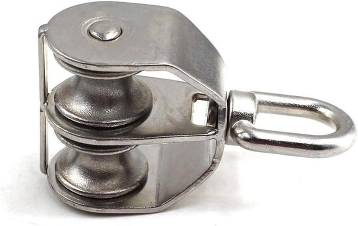 Dubbele Pulley Blok met Draad Touw en 304 RVS Lager Roller - M32 Formaat - 1 Stuk