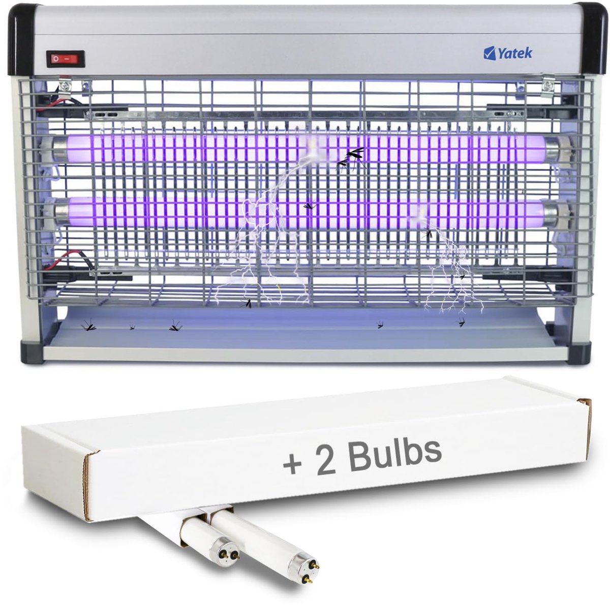 SnelShoppen - YATEK Elektrische Vliegenmepper voor Binnen en Tuin - 20W Vermogen - Dekt 100 m2 - Inclusief 2 x 10W Buizen - Duurzaam met Magnetische T