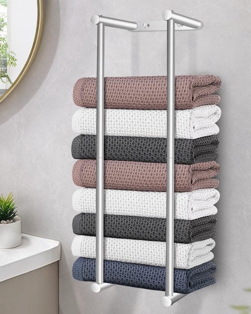 Handdoekenrek 75 cm van RVS met grote capaciteit voor op de badkamer, geschikt voor opgevouwen of gerolde handdoeken, zwart en stijlvol design