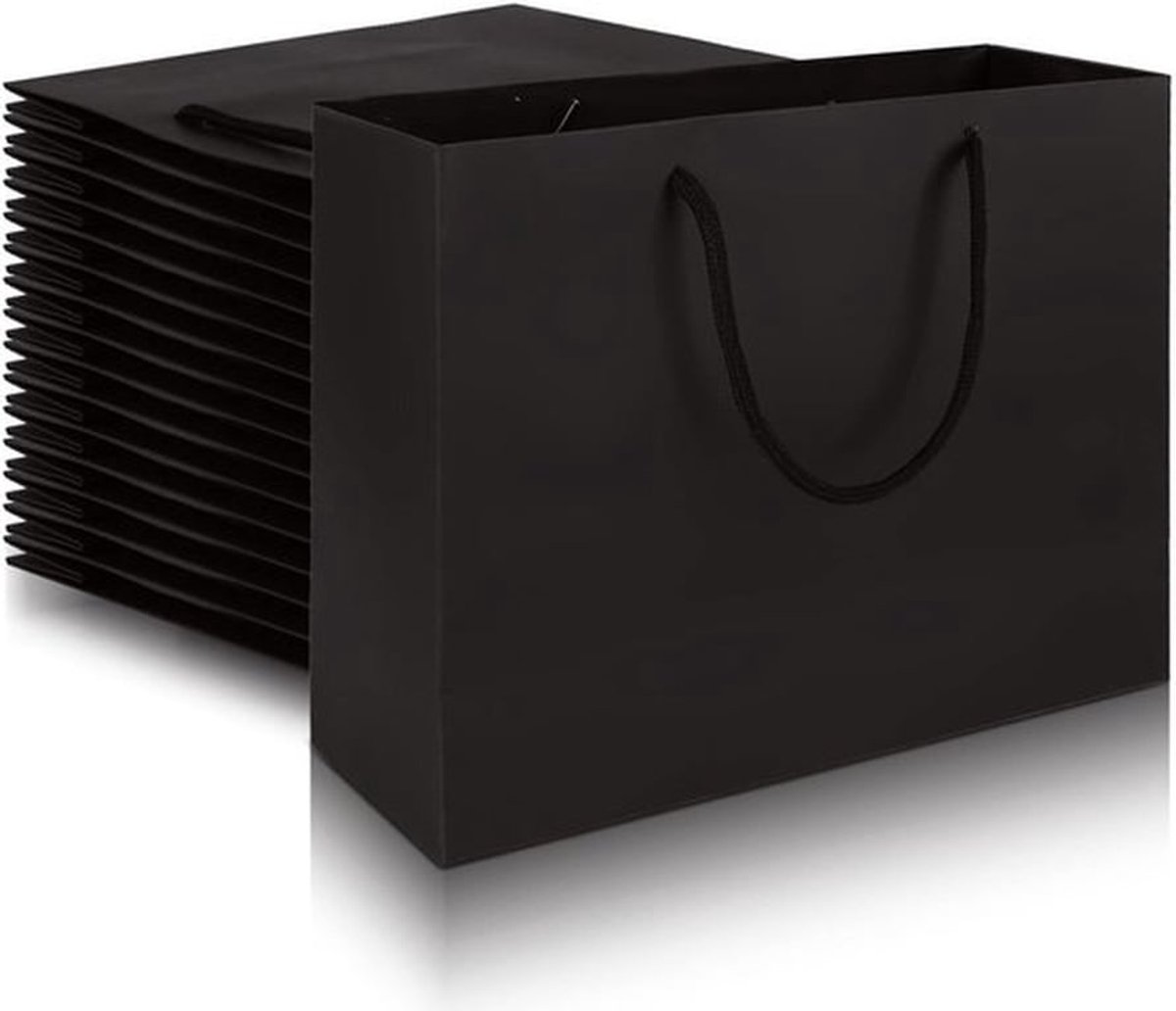 20 zwarte geschenkzakjes, 27 x 10 x 21 cm, kraftzakjes met handvat, zwarte papieren geschenkzakjes voor Kerstmis, verjaardag, bruiloft, feest en winkelen