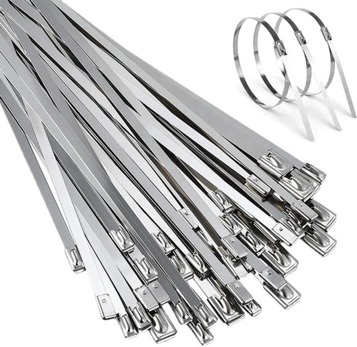 50 Stuks Roestvrijstalen Kabelbinders 500 x 4,6 mm - Zilver - Metaal - Afneembaar - Zelfborgend - Voor Uitlaatopwikkeling - Duurzaam - Sterk - Roestvrij