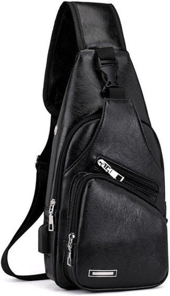 Lederen borsttas voor heren - Anti-diefstal - USB-kabel - Crossbody schoudertas - Casual outdoor reizen - Bruin zwart - Klein formaat
