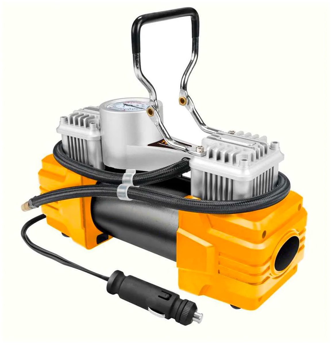 SnelShoppen - Draagbare Luchtcompressor 12V, 200W, 40l/min, 100 psi met 2,75 m Sigarettenaanstekingskabel, 77 cm Luchtslang en 3 Adapters voor Auto, C