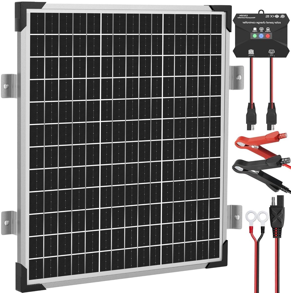Zonnepaneel Set - Acculader Onderhouder - Batterij Opladen - MPPT Controller - 50W 12V - Zwart