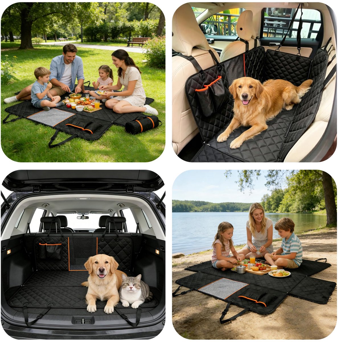 SnelShoppen - Zencantorous Autostoelhoes voor Honden, 135 x 44 x 36 cm, Zwarte Autohoes, Hondenhanddoek met Perspectiefnet, Geschikt voor Auto, SUV, V