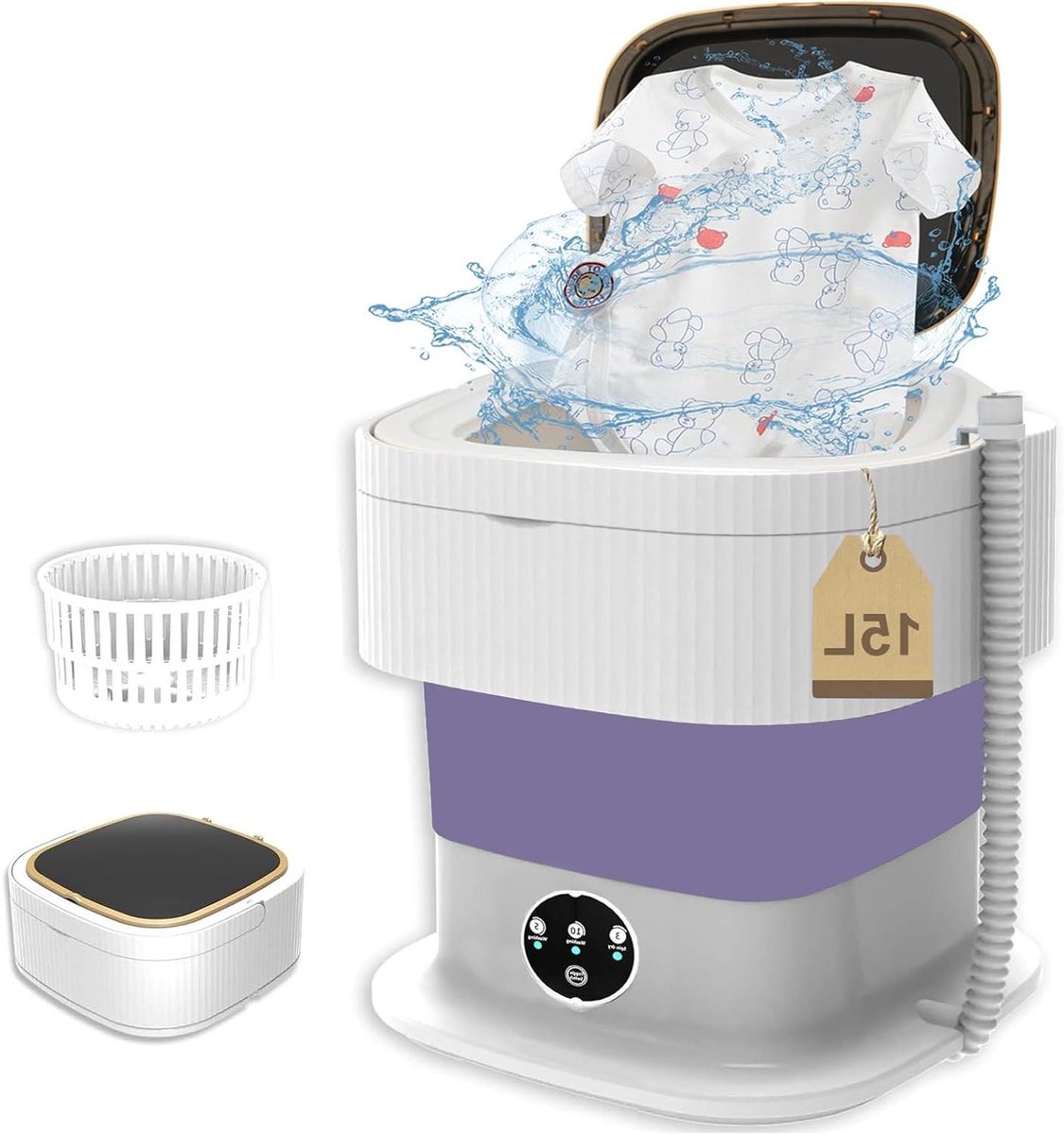 Mini Wasmachine Compacte Wasmachine Kleine Was Opvouwbaar Ontwerp 15 Liter Wit