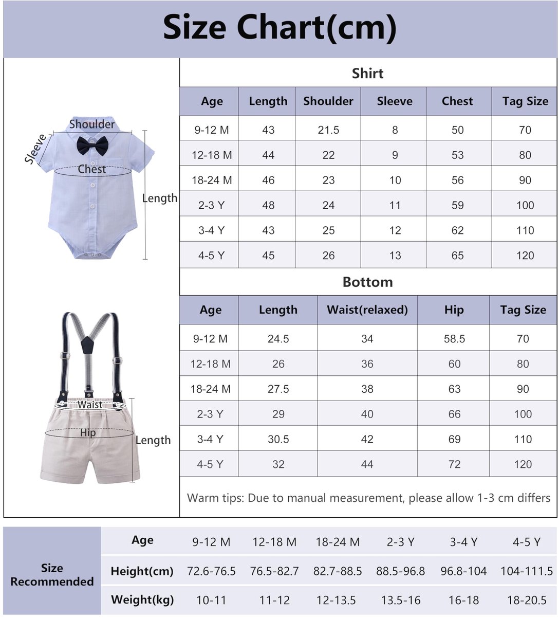 SnelShoppen - Baby jongens heren set korte mouwen hemd met vlinderdas + korte broek pak kleding, blauw/grijs, 2-3 Jaar voor feesten, school en dagelij