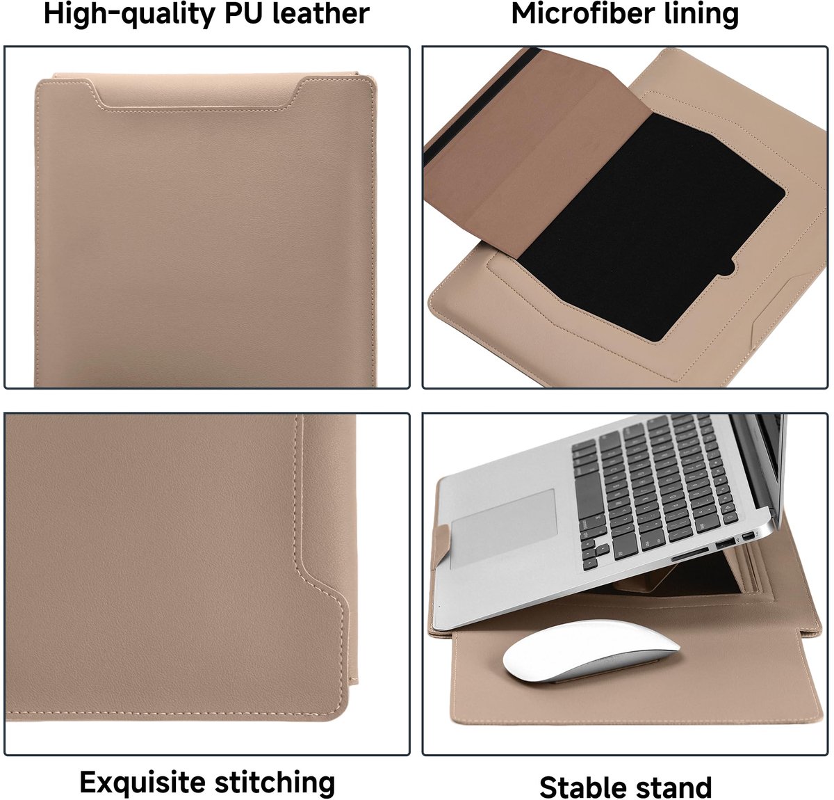 SnelShoppen - YealRed 15-16 inch Laptophoes met Standaard voor MacBook Air 15 M5-M2 (2026-2023) en MacBook Pro 16 M5-M1 Pro/Max (2026-2019), Licht Abr