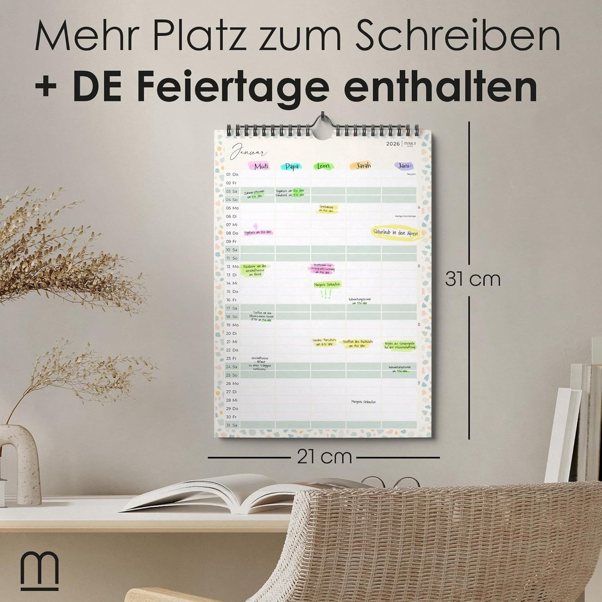 SnelShoppen - Familienplanner 2026 - Wandkalender voor Thuis, Kantoor & Gezin - Jaarplanner met Ruimte voor Notities - Ideaal voor Organisatie - Tot e