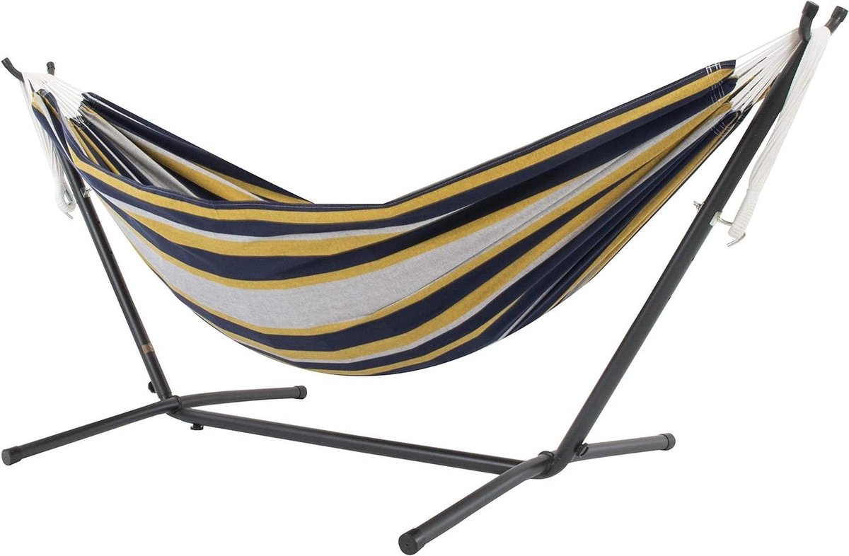 Katoenen hangmat - Met standaard - Ontspannen Buiten - Inclusief draagtas - 250 cm - Blauw