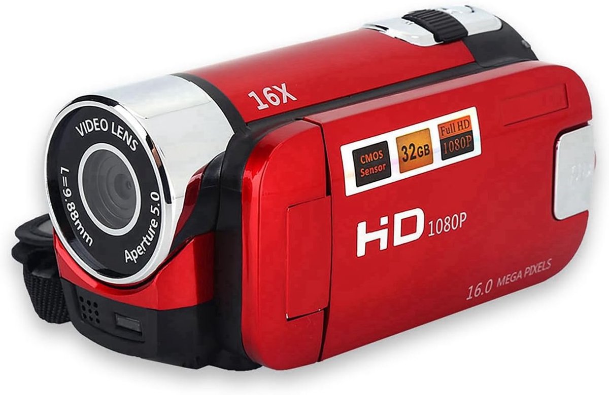 SnelShoppen - Sugoyi Digitale Videocamera Full HD 1080P, 16X Zoom, 270° Rotatie, Compact en Lichtgewicht, Ideaal voor Feesten, Reizen, Kinderen, Rood