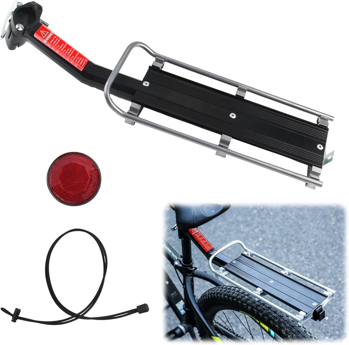 Duurzaam Fietstassen Rek voor Mountainbike, Snelle Bevestiging, Aluminium Legering, Tot 9 kg Draagvermogen, Universele Geschiktheid