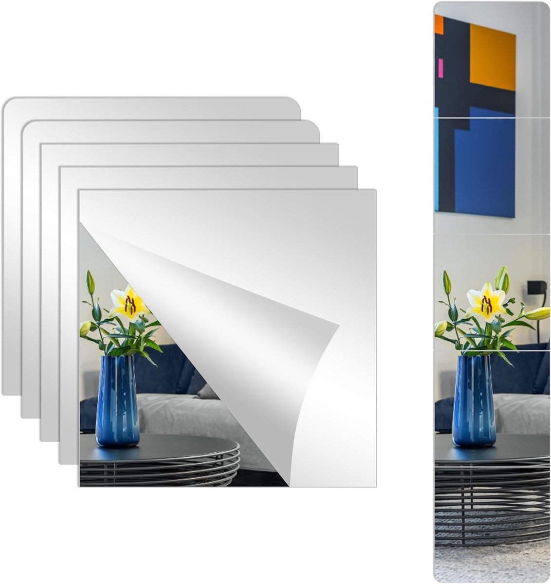 Set van 5 Spiegeltegels, Zelfklevende Spiegelfolie, 30 x 30 cm, 2 mm Dikte, Ideaal voor Badkamer, Woonkamer en Slaapkamer Decoratie