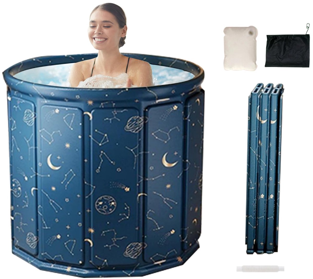 SnelShoppen - Opvouwbare Badkuip Volwassenen 80 x 65 cm, Draagbare IJsbadkuip met Kussens en Afvoerpijp voor Douche, Spa en Sauna, Ideaal voor Warmte