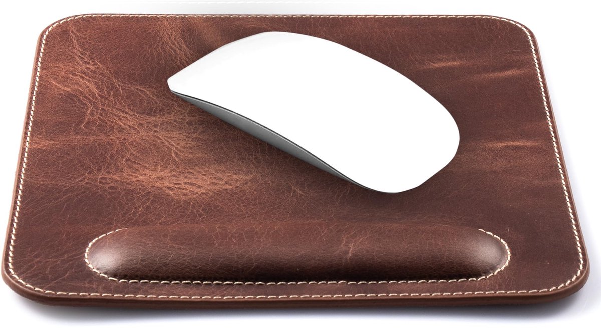 SnelShoppen - Londo Leder Mousepad met Polssteun - Bruin - Ergonomische Muismat - Luxe Leer - Comfortabel Werken - Ideaal voor Thuis en Kantoor