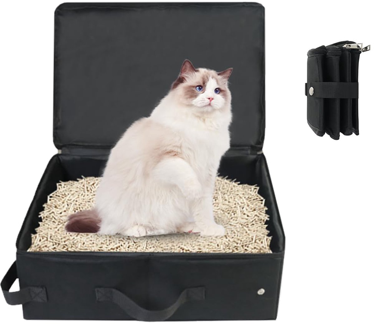 SnelShoppen – Opvouwbare Kattentoilet Draagbare Kattenbak Waterdicht Stof Met Deksel en Handgreep Reiskattenbak voor Indoor Outdoor Camping Thuis Park