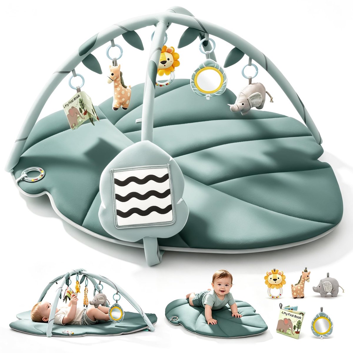 SnelShoppen - Multifunctioneel babyfitnessapparaat voor pasgeborenen met 6 speelgoed, antislip gymnastiekmat voor activiteiten, verdikte fitnessstudio