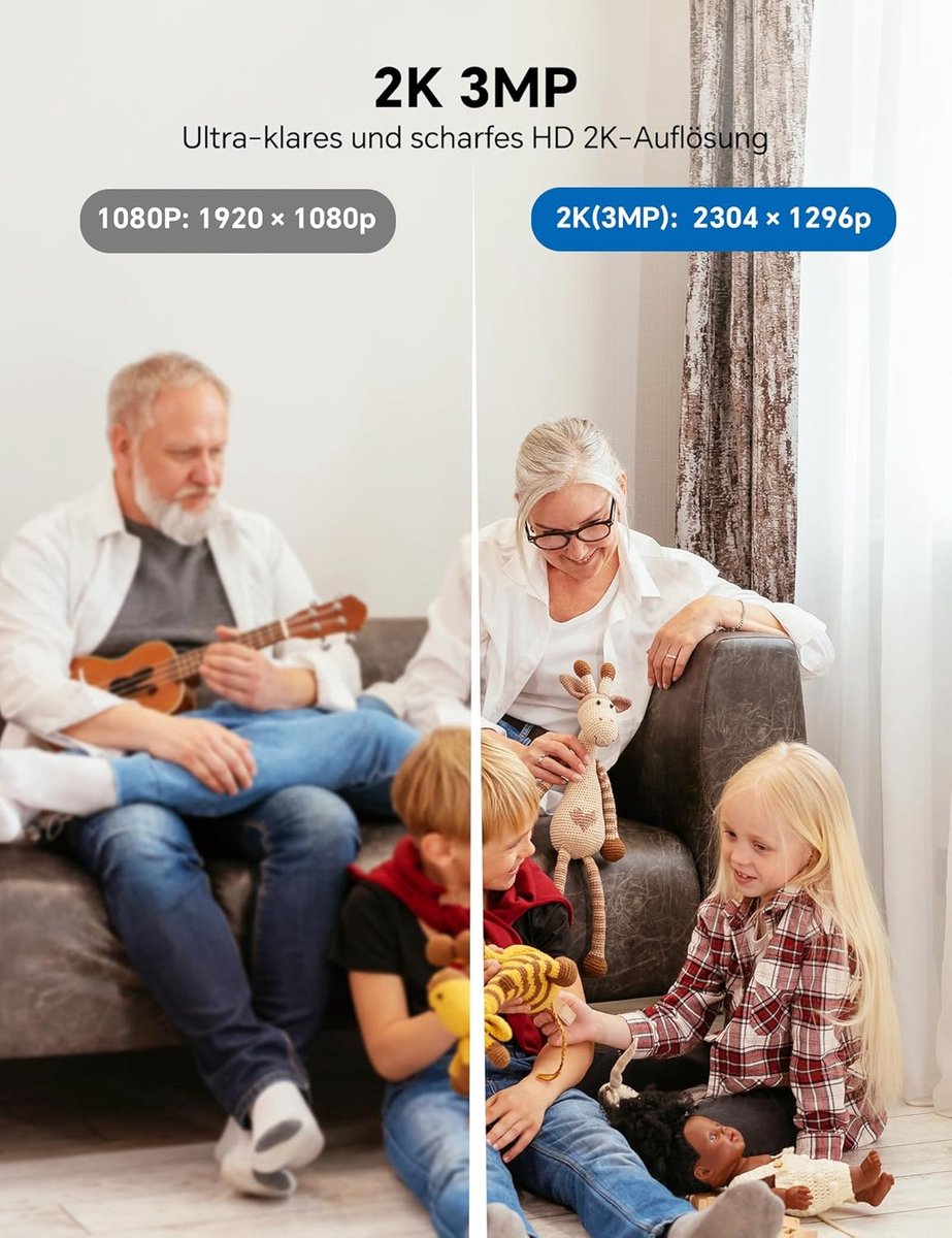 WOLFANG 2K bewakingscamera binnen, WiFi-camera 3MP, huisdier-hondencamera, babyfoon met bewegingsdetectie, 360 ° - ShopVlot