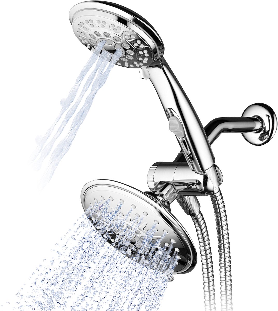 SnelShoppen - Hydroluxe 30-Setting Luxe 3-weg 6 Inch Regendouche- en Handdouche Combo met Gepatenteerde Aan/Uit Pauze Schakelaar - Premium Chroom