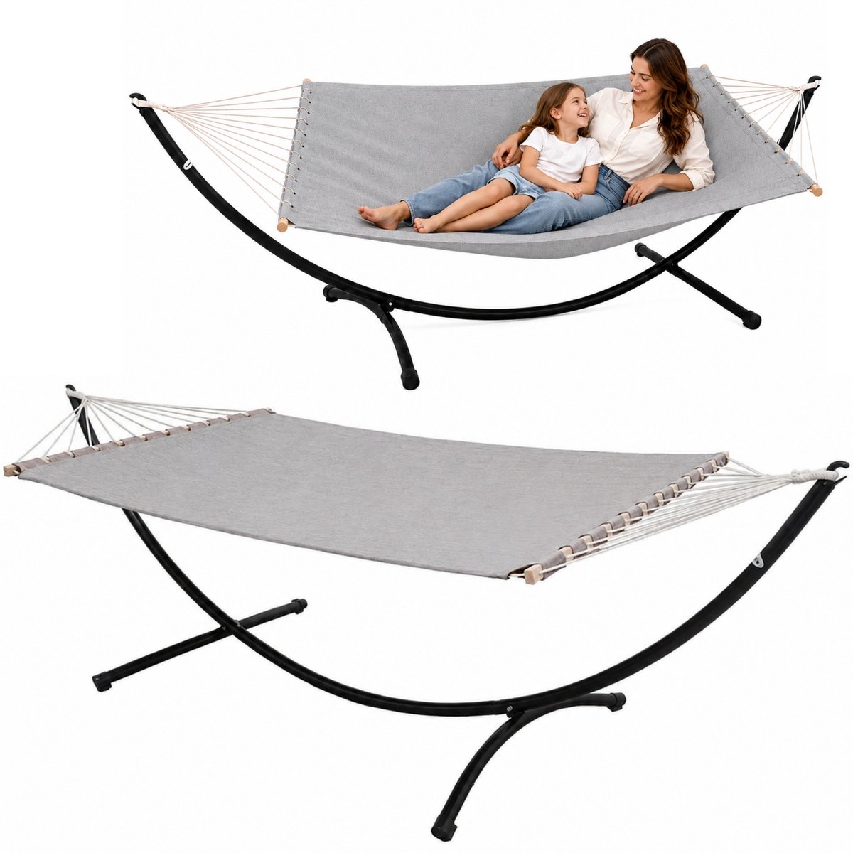 Dubbele Hangmat met Frame tot 120kg - 200x120 Metalen Tuin Standaard - Basis voor Outdoor