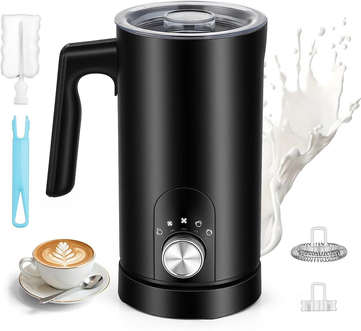 Elektrische Melkopschuimer - Automatische Melkbereider - Koffie Specialiteiten Maken - 5-in-1 Functies - 350 ml Capaciteit - Zwart