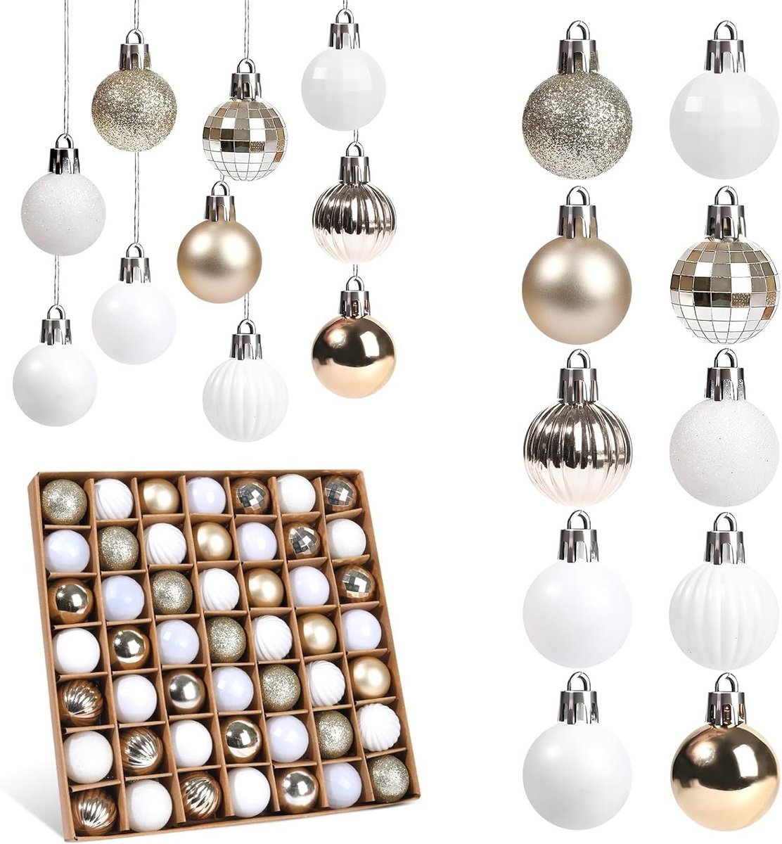 Set van 49 Mini Kerstballen van Plastic, 3 cm, Kleine Versieringen voor de Kerstboom, Feestelijke Decoratie en Cadeau-ideeën