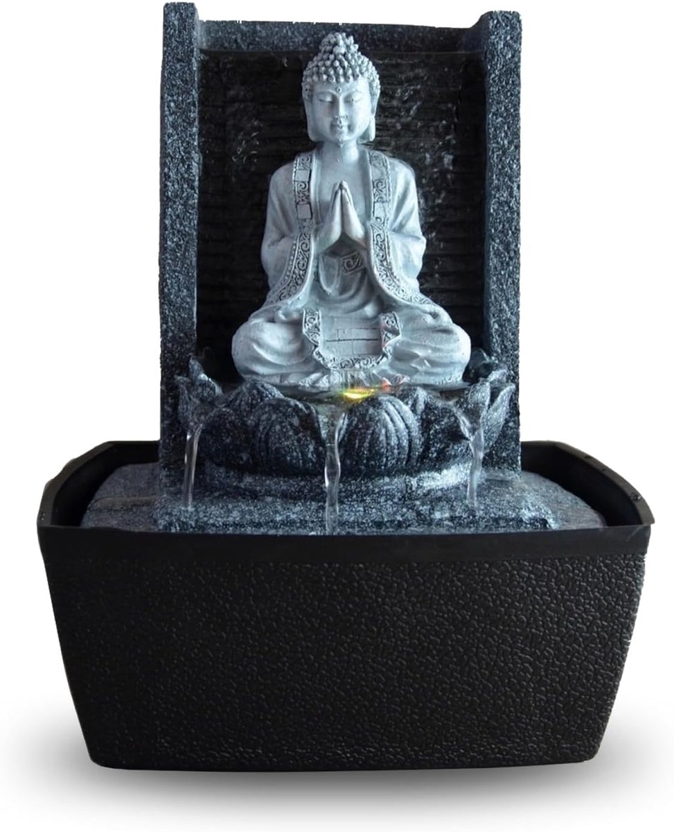 SnelShoppen - Zen'Light Feng Shui Kamerfontein Nirvana met Waterval, Boeddha en Witte LED Verlichting - Moderne Zen Decoratie voor Meditatie en Ontspa