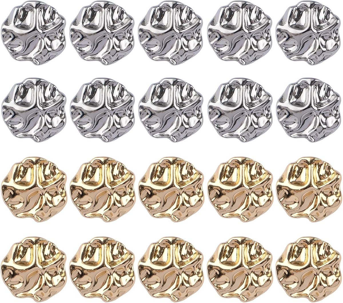 20 stuks onregelmatige vintage knopen in goud en zilver, 22,5 mm voor kleding, ambachten en accessoires