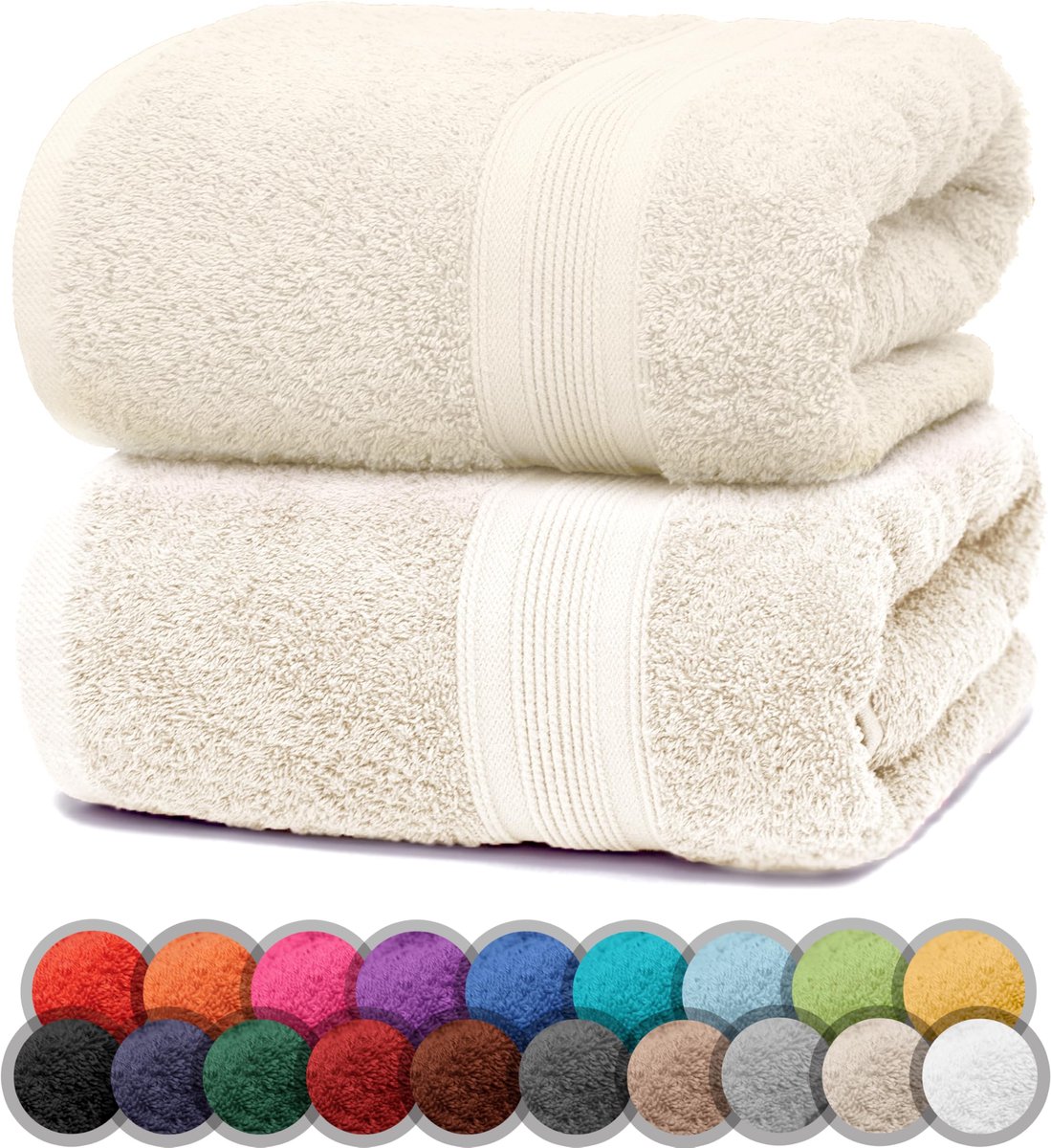 SnelShoppen - 2-Pack Badhanddoeken 70x140cm, 100% Katoen, Crème, Luxe en Zacht voor Thuis, Zwembad of Sauna