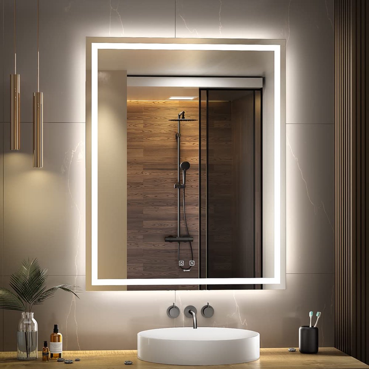 SnelShoppen - GANPE LED Badkamerspiegel - Wandmontage Make-up Spiegel - 6500K Hoge Lumen LED - Anti-Mist - IP44 Waterdicht - Verticaal en Horizontaal