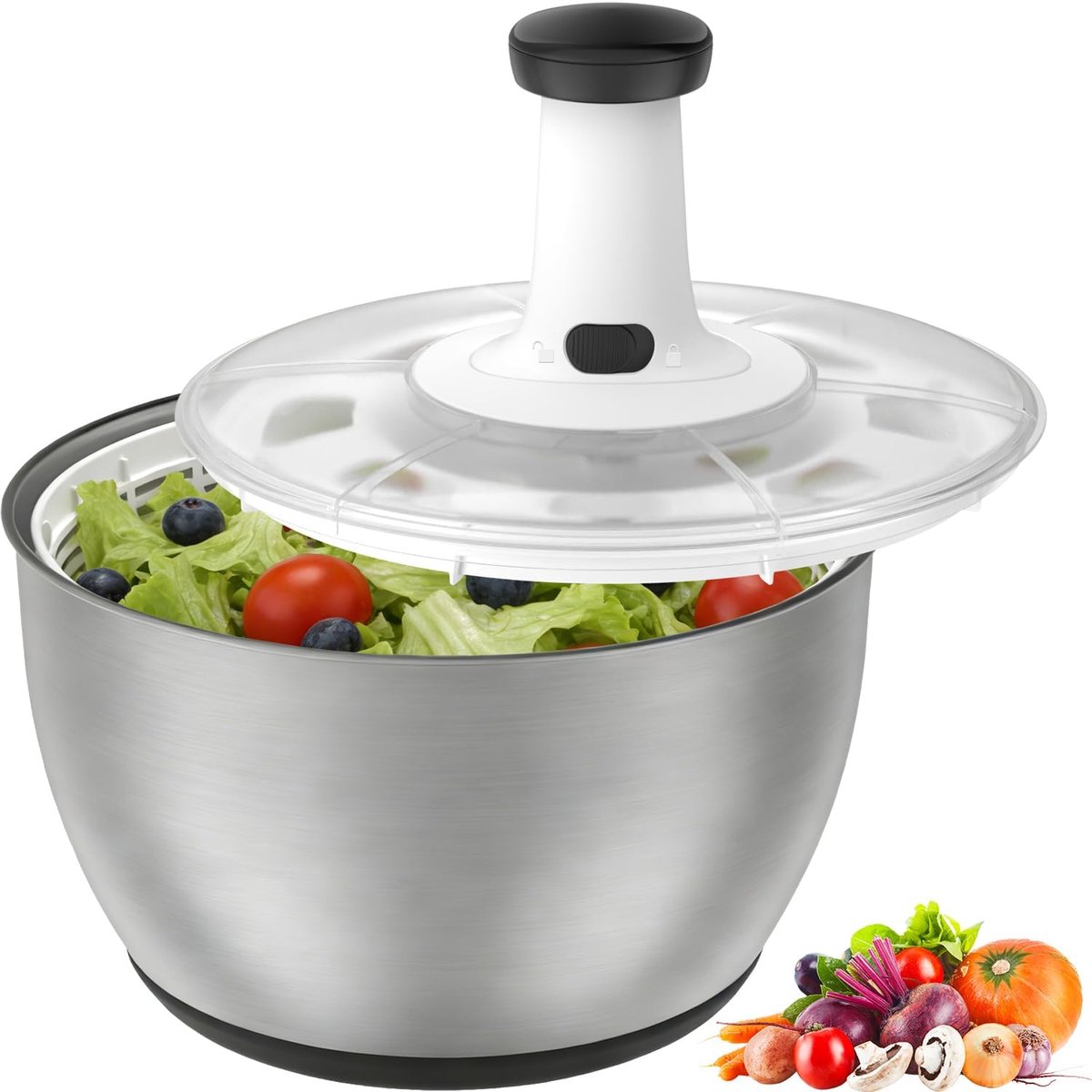 Slacentrifuge van roestvrij staal, 6 l, grote capaciteit, slacentrifuge met slakom en antislip onderkant, BPA-vrij - ShopVlot
