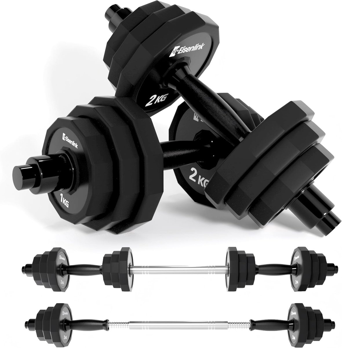 SnelShoppen - Eisenlink 2-in-1 Halterset - 2 x 10 kg, 1 x 20 kg, 2 x 15 kg - Verstelbare 12-hoekige Halters met PU-Rubberen Coating voor Thuis, Gym en