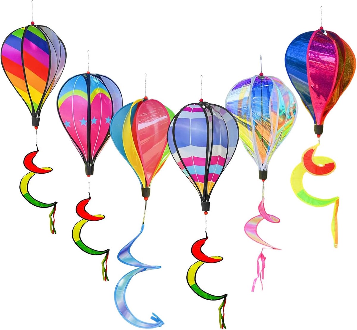 SnelShoppen - Windspel voor Buiten, 6 Stuks, 110 cm, Regenboog Heteluchtballon, Twister, Tuinballon, Hangende Tuindecoratie voor Kleuterschool, Park,