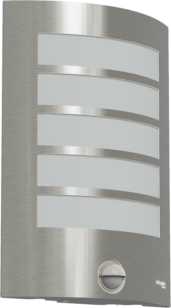 SnelShoppen - Oktaplex Alto Buitenlamp Roestvrij Staal met Bewegingsmelder IP44, 230V, E27-fitting, 7 Meter Sensorbereik, Geborsteld Zilver voor Tuin