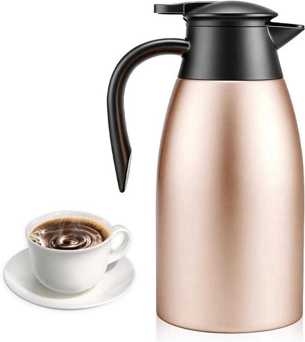 Dubbelwandige vacuüm-isolatie thermoskan van 2 liter, geïsoleerde koffiepot met handvat en schenktuit voor warme en koude dranken, ideaal voor koffie en thee