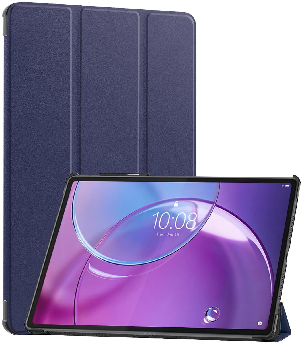Hoes - Geschikt voor Lenovo Idea Tab Pro Gen 2 - Dun & Stevig - Trifold Bookcase - Hard Cover - Hardcover Book Case - Tablet Hoesje - Donkerblauw