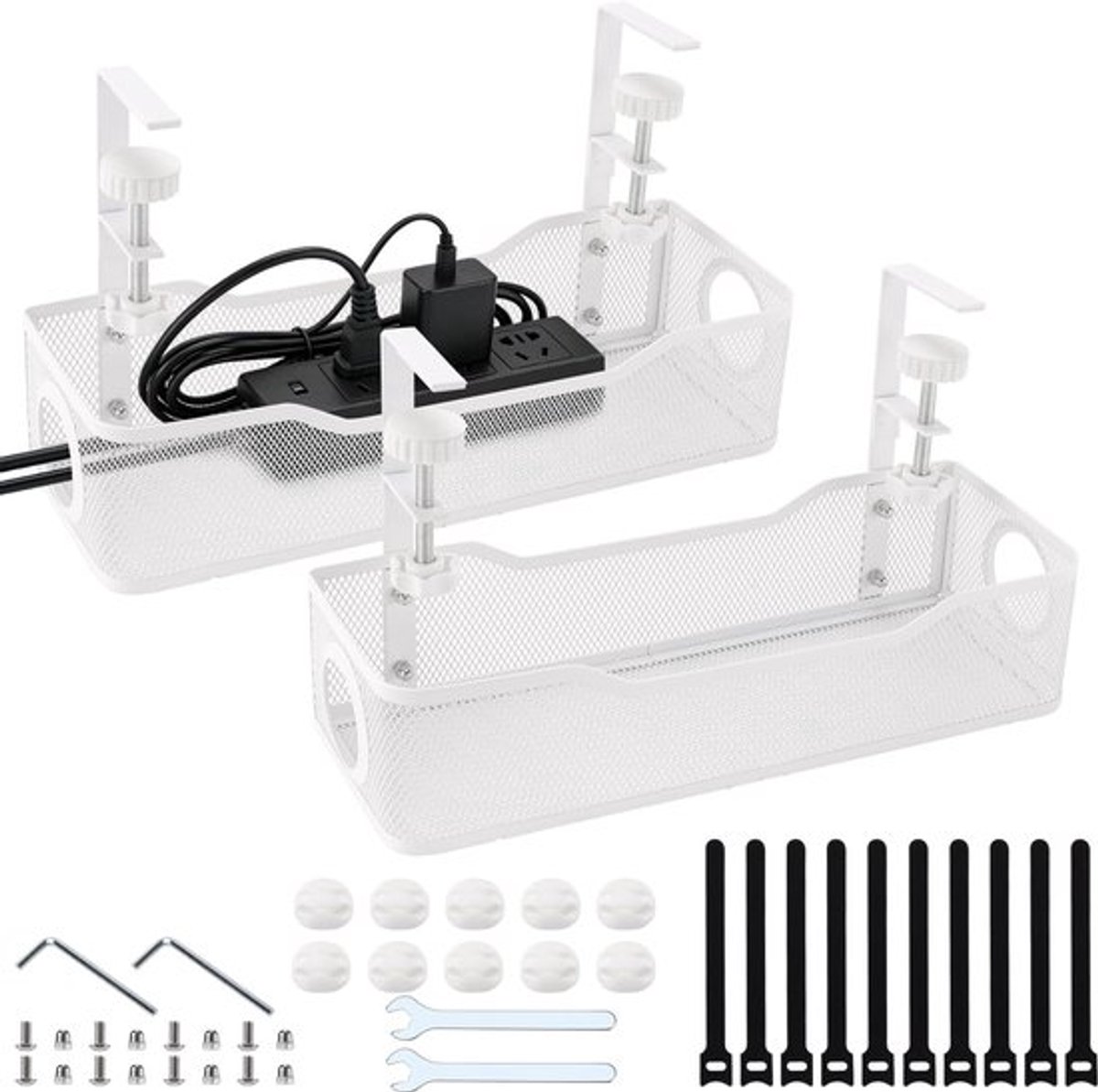 Kabelmanager Onder Bureau - Kabelgoot Koolstofstaal - Kabelorganisatie - 2 Stuks - Max. 4,5 kg Belastbaar - Inclusief Kabelclips en Bevestigingsaccessoires