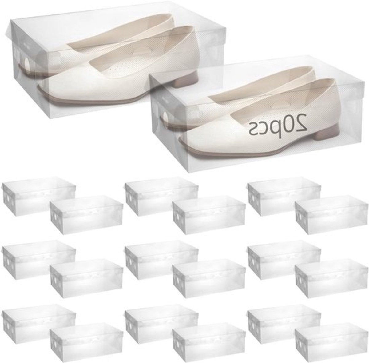 20 Stuks Opbergdozen voor Schoenen, Vouwbare Transparante Plastic Schoenendozen met Deksel, Ideaal voor Dameschoenen en Organisatie