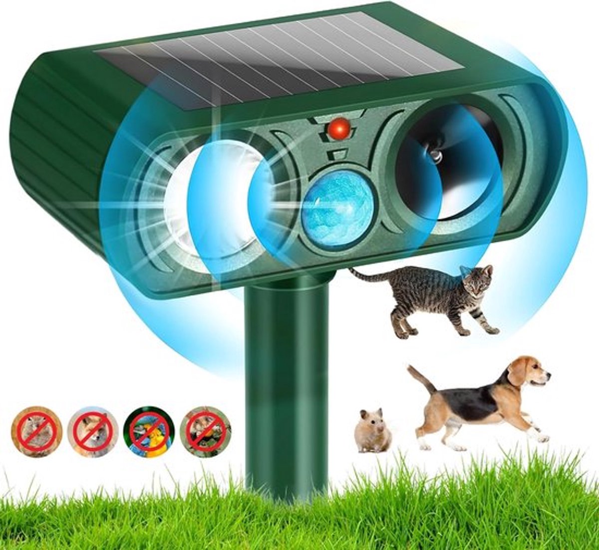 Ultrasone Kat Afschrikker met Bewegingssensor en Flitslicht voor Tuin, Dieren en Ongediertebestrijding