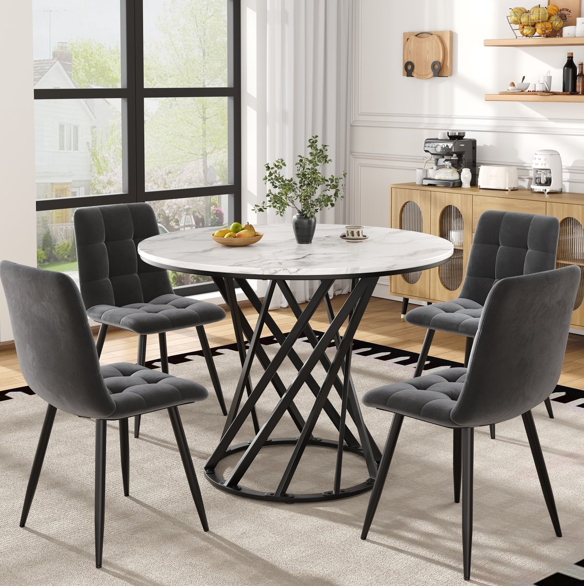 COVREO Eettafelset 80x80x76 cm multicolor, MDF en metaal met 4 stoelen
