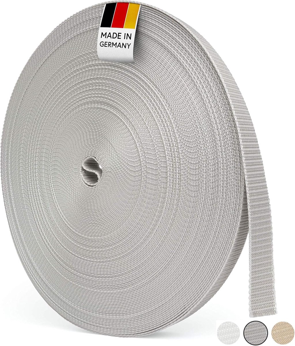 SnelShoppen - Rolluikriem 50m, 14mm/20mm/23mm, Hoge Scheurbestendigheid, UV-Stabiel, Grijs, Voor Rolluiken Deuren en Ramen, Made in Germany
